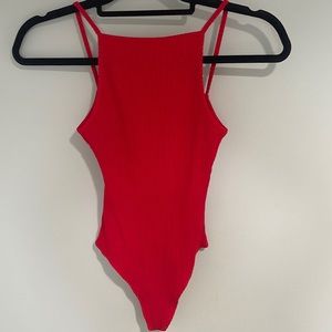 Aritzia Wilfred Ribbed Red Bodysuit